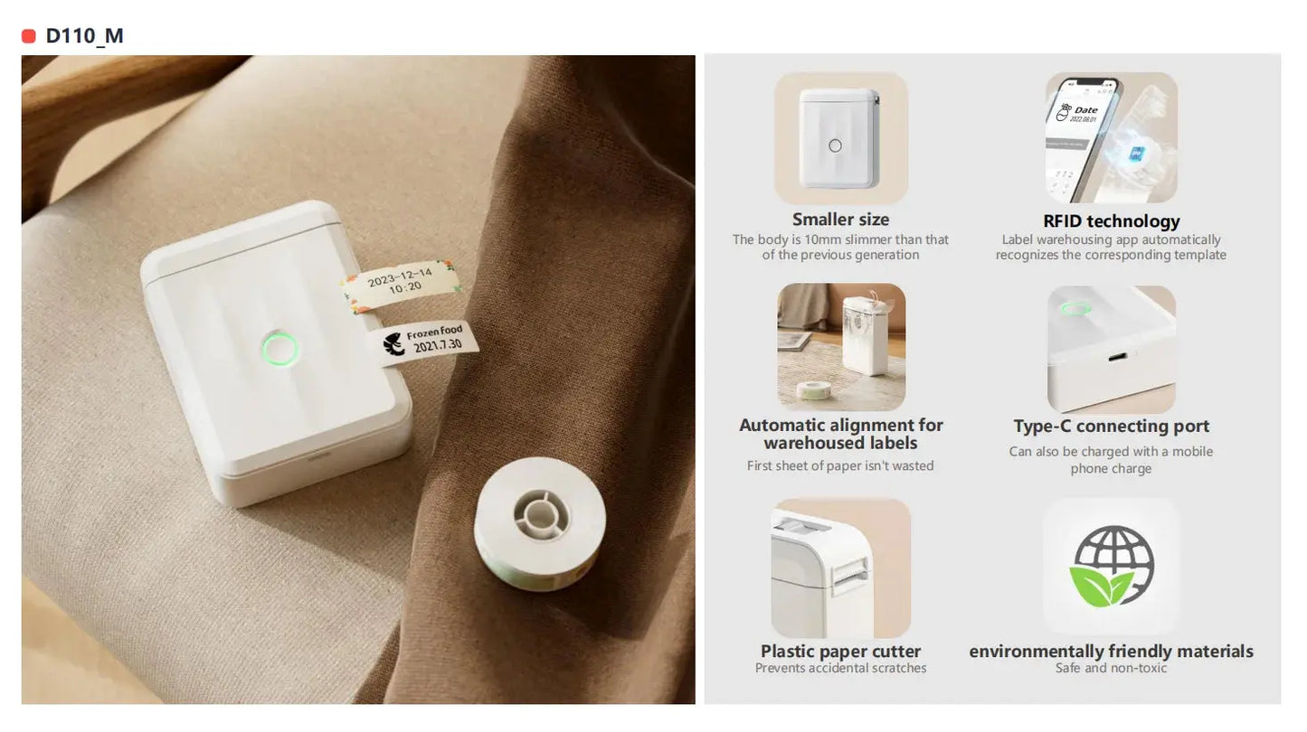 Niimbot D110 Wireless Mini Portable Printer Smart Label Printer Mobile Phone For Thermal Adhesive Sticker Labeling Maker Machine - ALPENZO