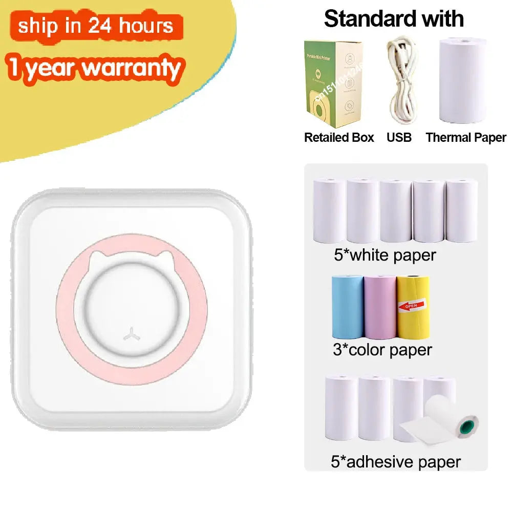 KGG Mini Portable Thermal Printer Paper Photo Pocket Thermal Printer Printing Wireless BT Connect Printers 200dpi Photo Lable - ALPENZO