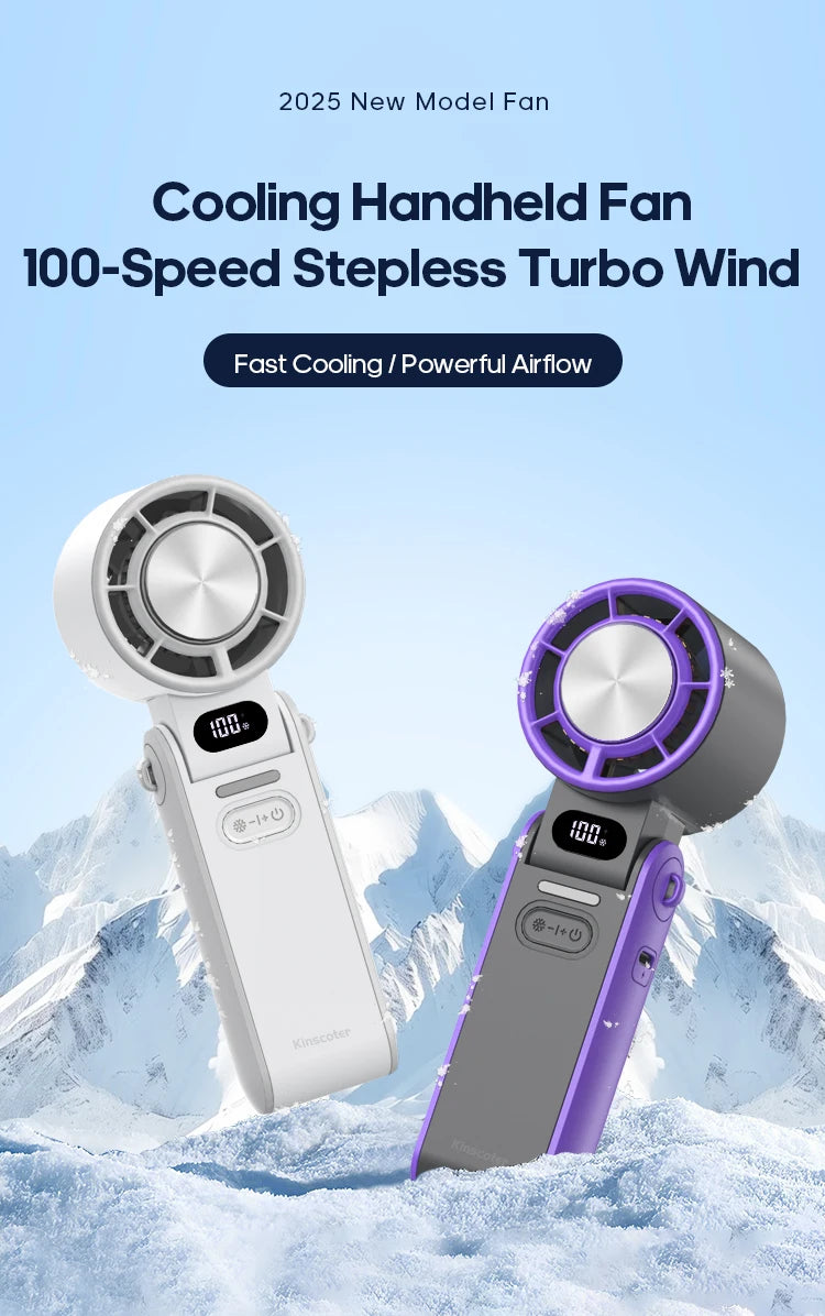 KINSCOTER Outdoor Foldable Portable Handheld Fan Mini Cooling Rechargeable 3600mAh 100-level Free Control High Speed Turbo Fan ALPENZO