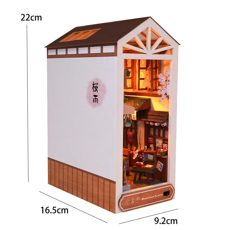 DIY Book Nook Kit Bookend Kit Wooden Doll House Bookshelf Insert Decor With Warm Light 3D Puzzle Assembly Building Model Gifts ALPENZO