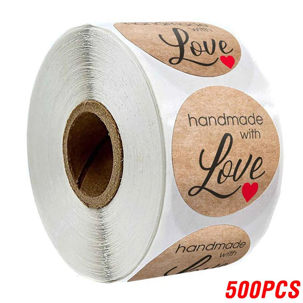 100-500pcs 1inch Vintage Kraft Paper Handmade With Love Stickers for Package Thank You Stationery Adhesive Labels Baking Seals ALPENZO
