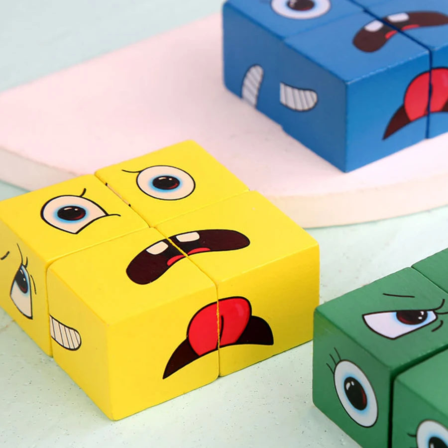 Kids Face Change Expression Puzzle Building Blocks Montessori Cube Table Game Toy Early Educational Toys for Children Gifts ALPENZO