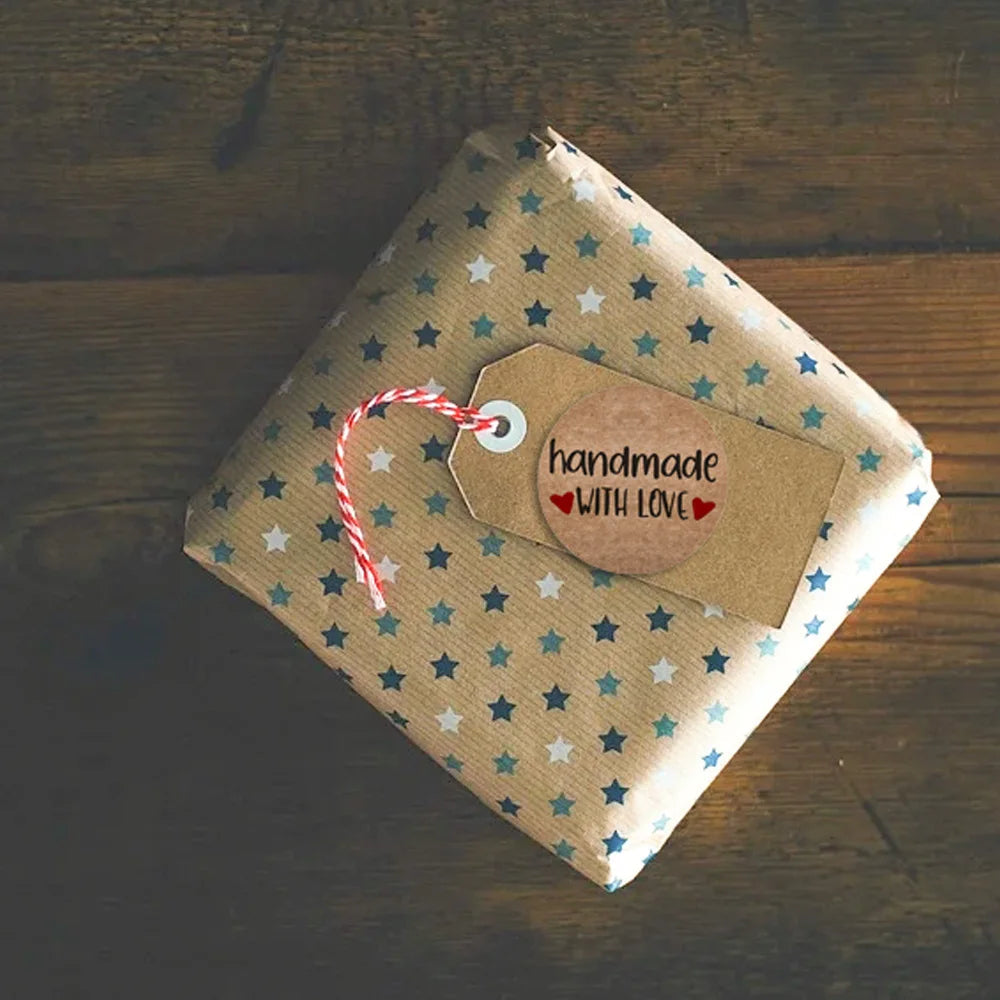100-500pcs 1inch Vintage Kraft Paper Handmade With Love Stickers for Package Thank You Stationery Adhesive Labels Baking Seals ALPENZO