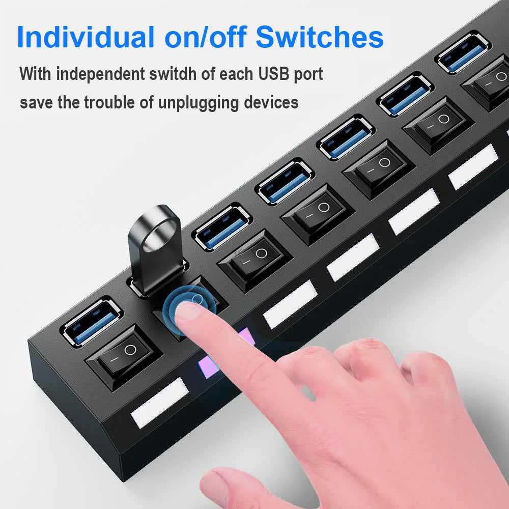USB HUB USB Switch USB Hub 2.0 Adapter High Speed Multi 7 Ports Hub USB On/Off Switch Portable USB Splitter For Computer Laptop - ALPENZO