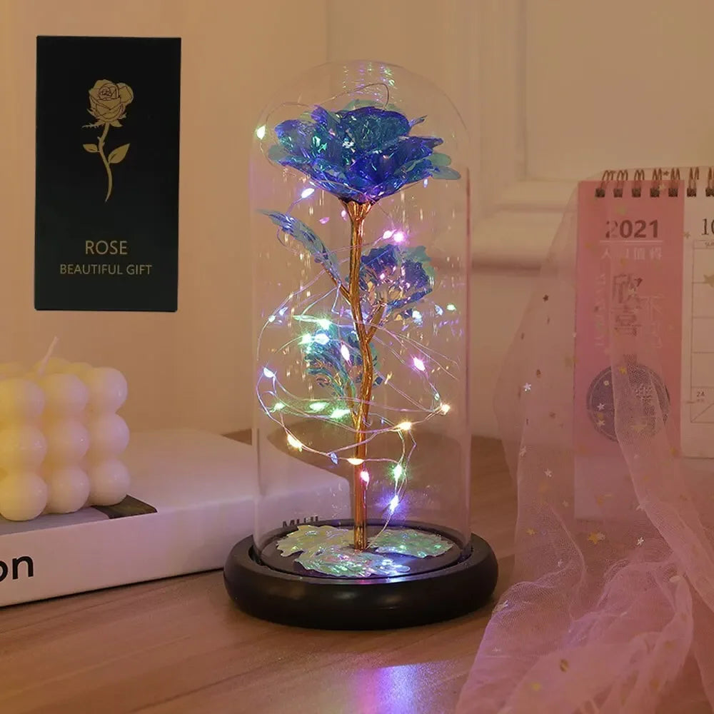 Valentines Day Gift for Girlfriend Eternal Rose LED Light Foil Flower In Glass Cover Mothers Day Wedding Favors Bridesmaid Gift - ALPENZO