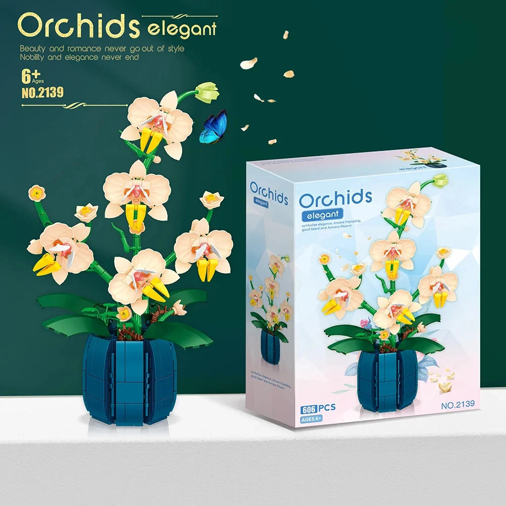 616PCS Orchid Building Blocks Flowers Bouquet Flower Blocks Bonsai Plant Model Bricks Romantic Home Decoration Toy For Kids Gift ALPENZO
