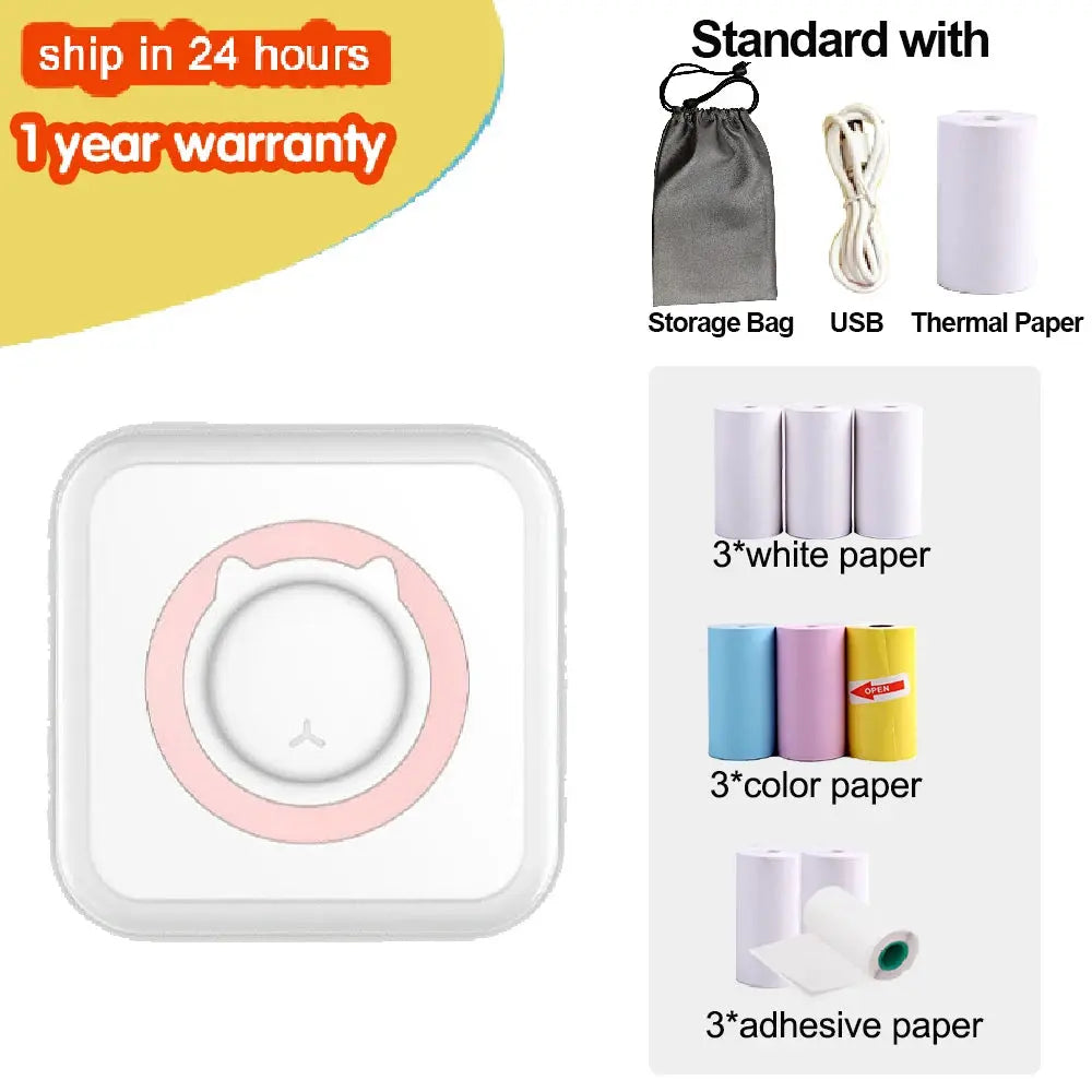 KGG Mini Portable Thermal Printer Paper Photo Pocket Thermal Printer Printing Wireless BT Connect Printers 200dpi Photo Lable - ALPENZO