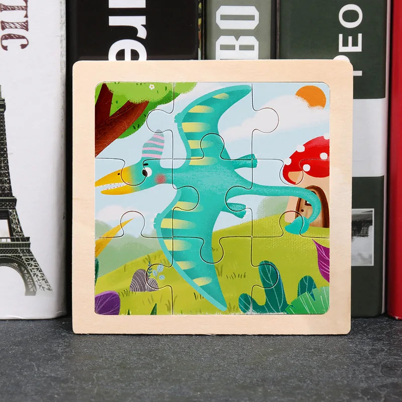 Hot Sale 11X11CM Kids Wooden Puzzle Baby Cartoon Animal Traffic Tangram Wood Puzzle Educational Jigsaw Toys For Children Gifts ALPENZO