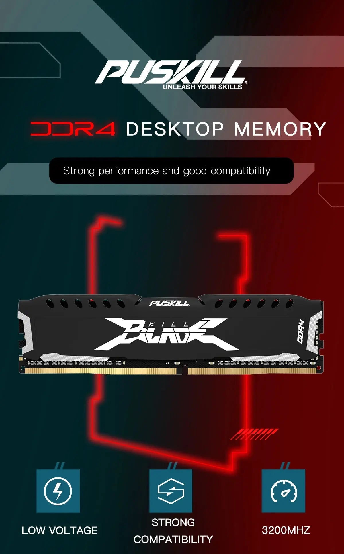 PUSKILL Memória RAM DDR4 16GB 8GB 1.2V 3200MHz 2666MHz Desktop Computer UDIMM Cooling Vest Memory Memoria - ALPENZO