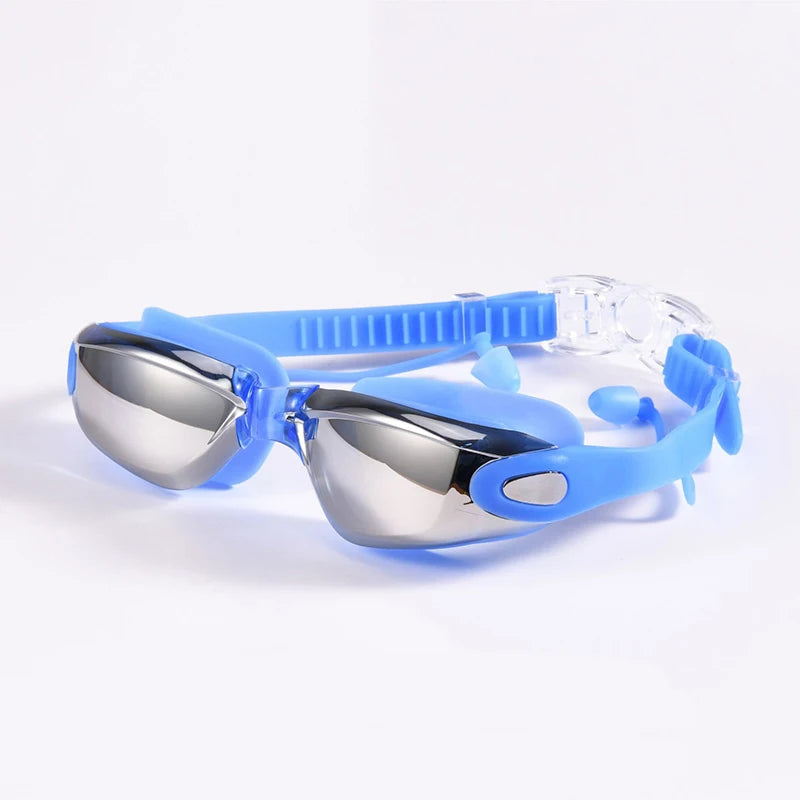 Swimming Goggles Adult Myopia Swimming Goggles One-piece Earplugs Electroplating Anti-fog High-definition Swimming Goggles