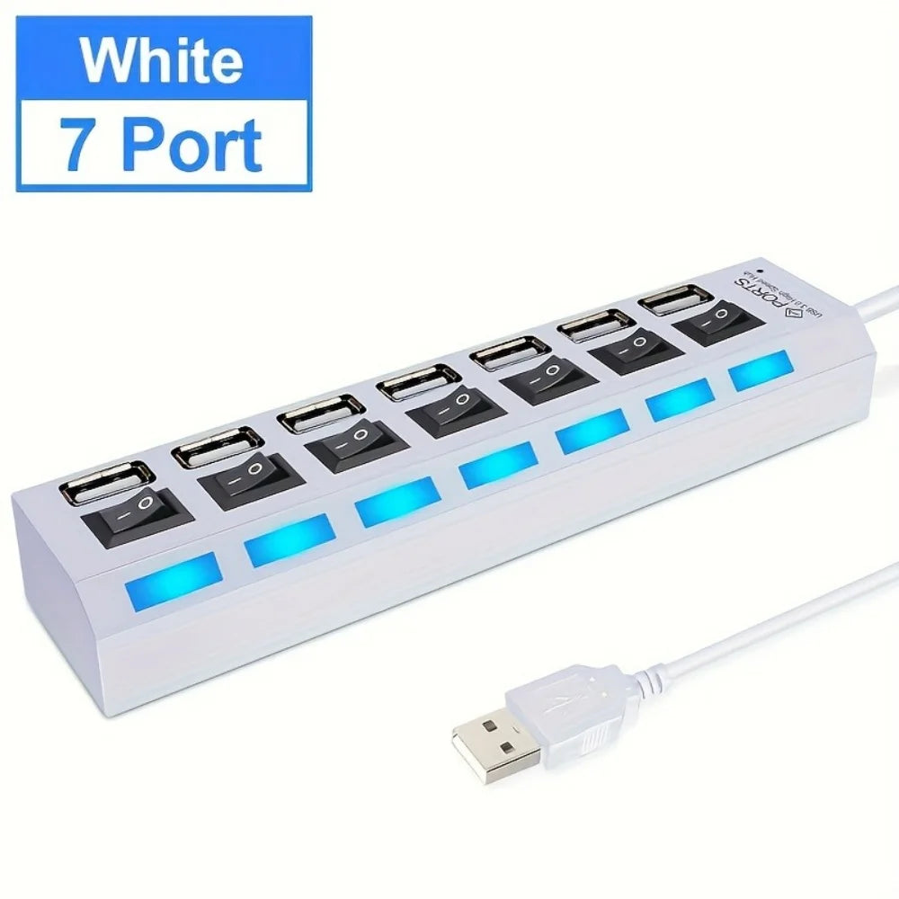 USB 2.0 Hub Multi Port USB Splitter High Speed Hub Use Power Adapter 4/7 Ports Multiple Expander Led Switch Lamp Hub For Laptop - ALPENZO