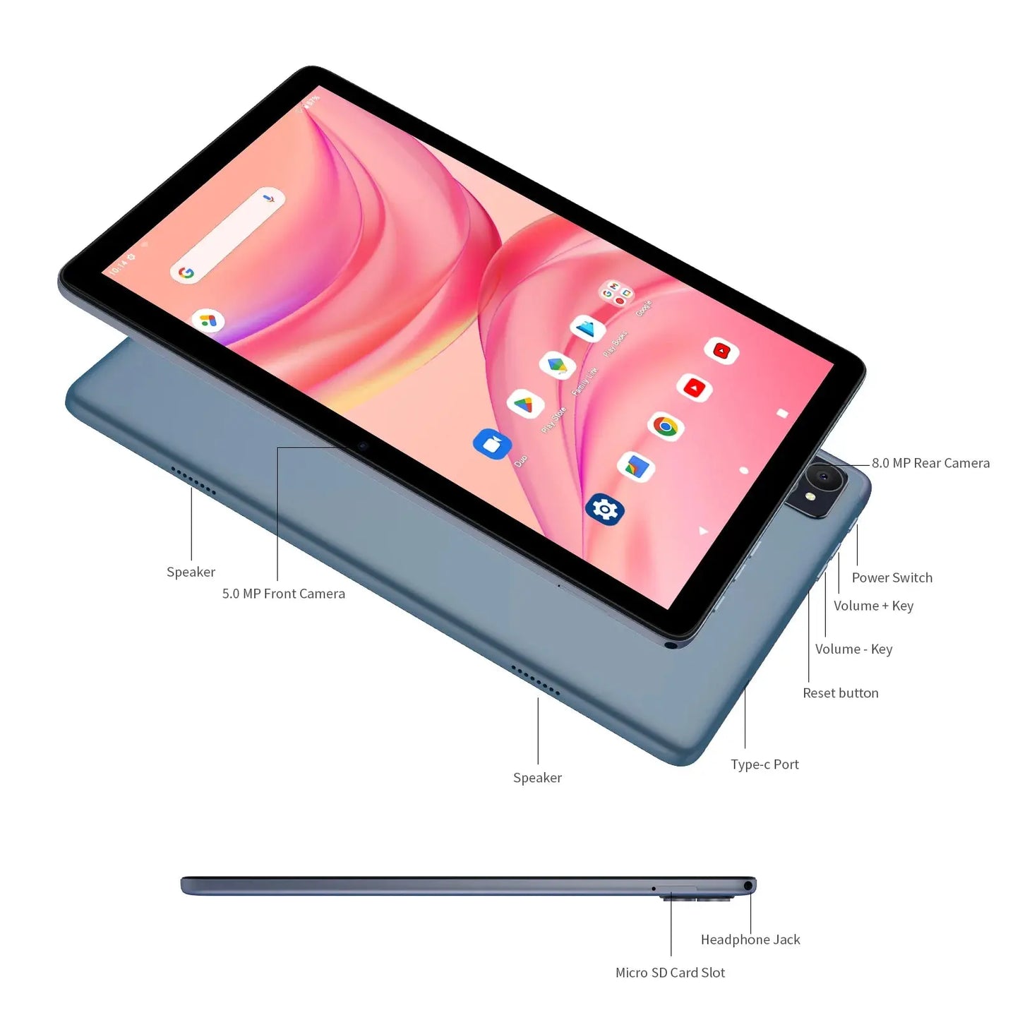 VASOUN Android 14 Tablet 10.1", 12GB(6+6 Expand) RAM, 128GB ROM, Octa Core, Dual SIM 4G Unlocked With 2.4G/5G WiFi GPS - ALPENZO