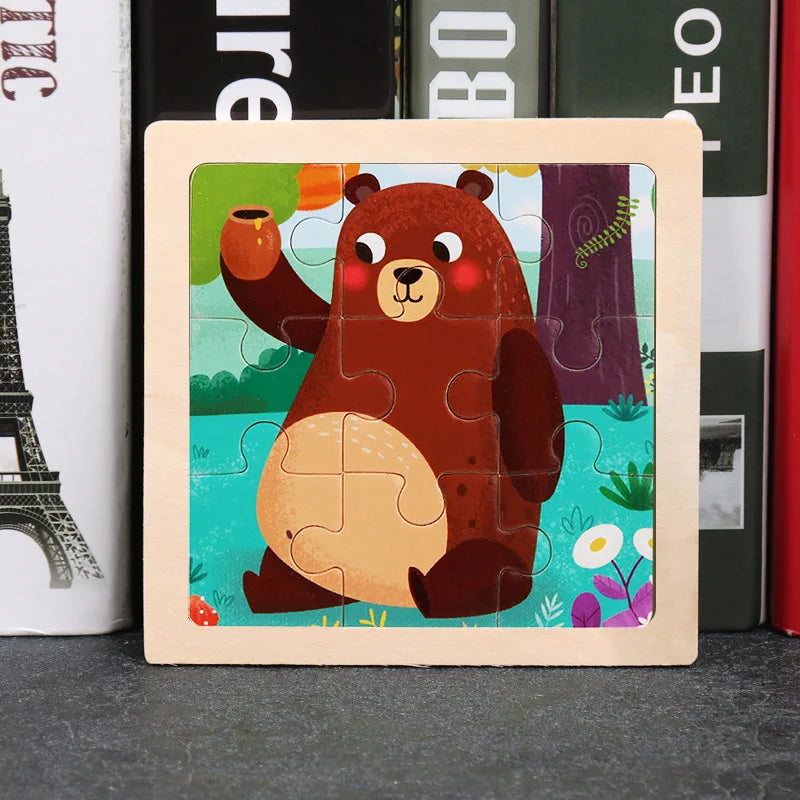 Hot Sale 11X11CM Kids Wooden Puzzle Baby Cartoon Animal Traffic Tangram Wood Puzzle Educational Jigsaw Toys For Children Gifts ALPENZO