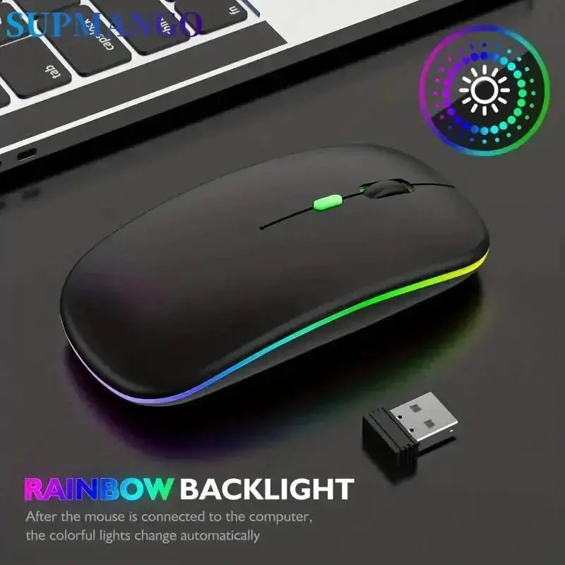 Wireless Mouse Rechargeable Silent LED Backlit Mice PC Laptop Computer Mous 2.4Ghz Receiver Bluetooth Dual Mode Optical Mice - ALPENZO