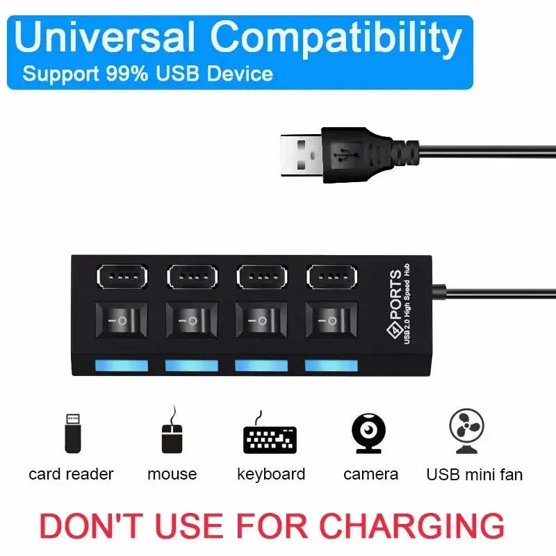 High Speed Usb Hub 2.0 Adapter Expander Multi Usb Splitter Multiple Extender Led Switch Lamp For Pc Laptop 4 Ports 7 Ports - ALPENZO