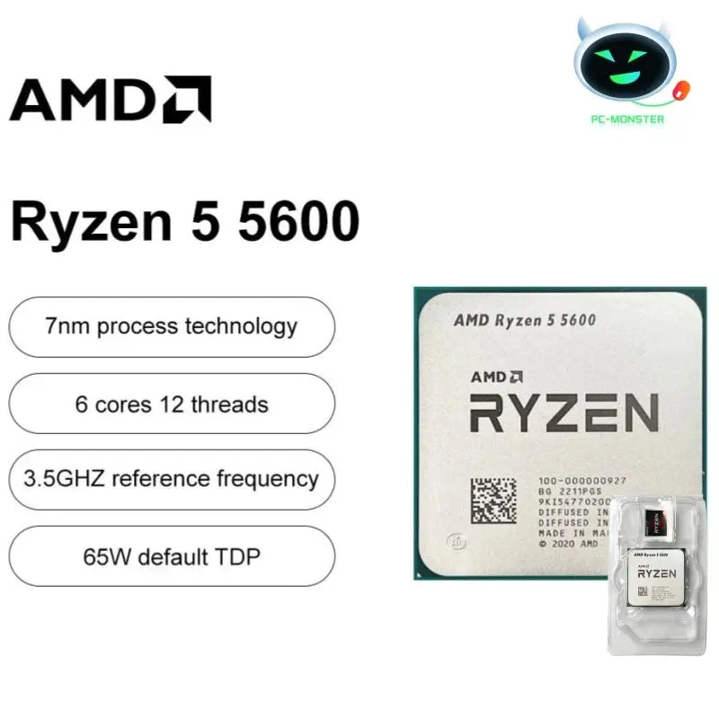 NEW AMD Ryzen 5 5600 R5 5600 3.5 GHz 6-Core 12-Thread CPU Processor 7NM L3=32M 100-000000927 Socket AM4 Graphics Chips Processor - ALPENZO