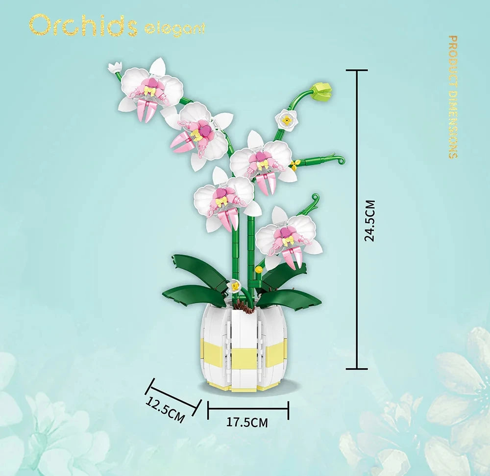 616PCS Orchid Building Blocks Flowers Bouquet Flower Blocks Bonsai Plant Model Bricks Romantic Home Decoration Toy For Kids Gift ALPENZO