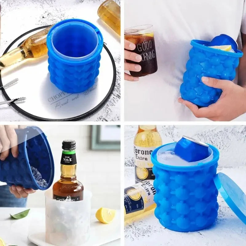 2-in-1 Silicone Bucket Ice Cube Maker Easy Freezing and Serving Perfect for Bars Clubs Essential Drinkware Kitchen Accessories ALPENZO