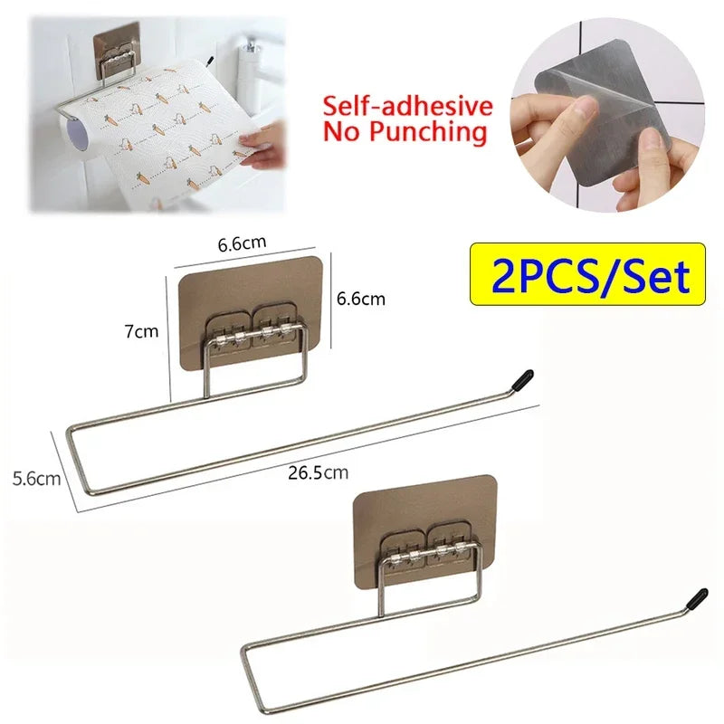 Kitchen paper towel stand glue toilet rack towel, hang tissue dispenser roll napkin cabinet storage accessories, 2 pieces - ALPENZO