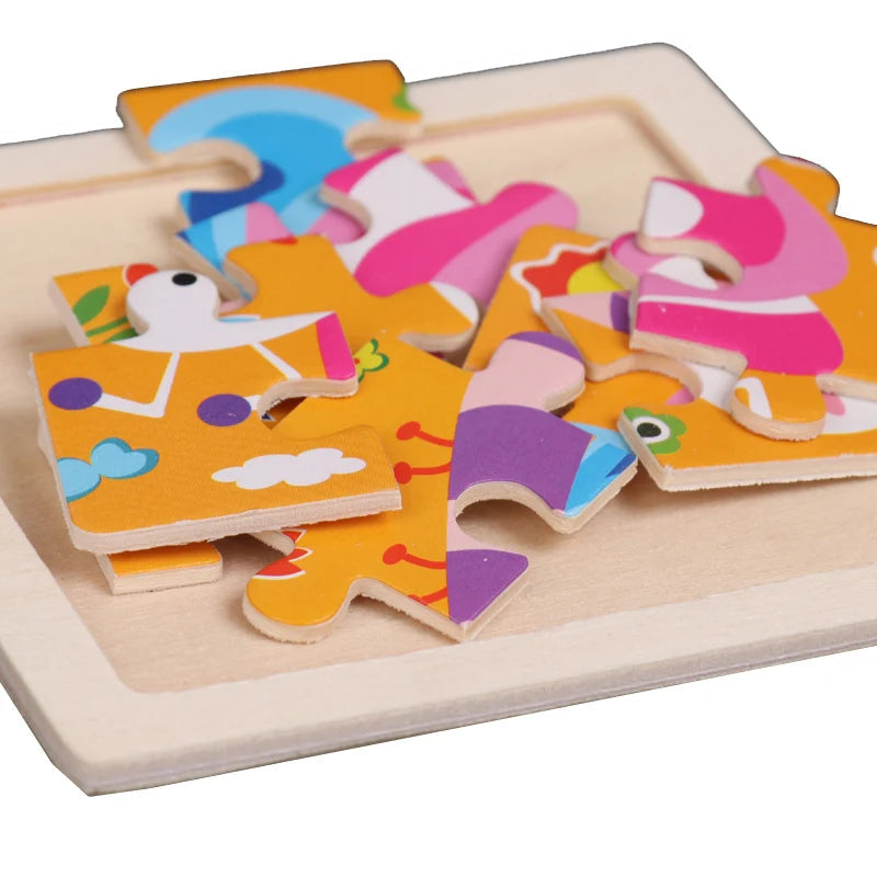 Hot Sale 11X11CM Kids Wooden Puzzle Baby Cartoon Animal Traffic Tangram Wood Puzzle Educational Jigsaw Toys For Children Gifts ALPENZO