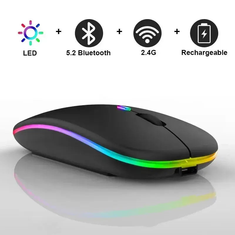 Wireless Mouse Rechargeable Silent LED Backlit Mice PC Laptop Computer Mous 2.4Ghz Receiver Bluetooth Dual Mode Optical Mice - ALPENZO