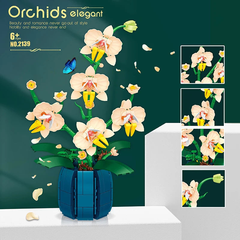 WLtoys 2139 Orchid Building Blocks Flowers Bouquet Flower Blocks Bonsai Plant Model Bricks Romantic Home Decoration Toy For Kids ALPENZO