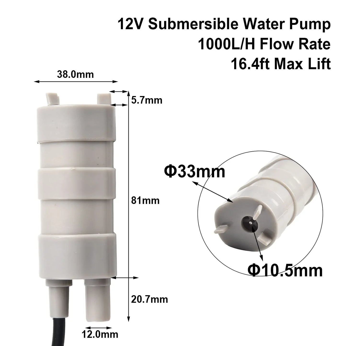 1000L/H 12V Submersible Multifunctional Pump Water Pump High Flow Three-wire Water Pump Fit For Garden Sprinklers Lawn Motorhome - ALPENZO