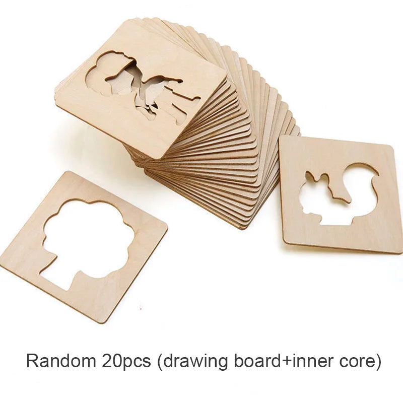 20pcs Montessori Kids Drawing Toys Wooden DIY Painting Stencils Set Craft Toy Coloring Puzzle Educational Toys For Children Gift ALPENZO