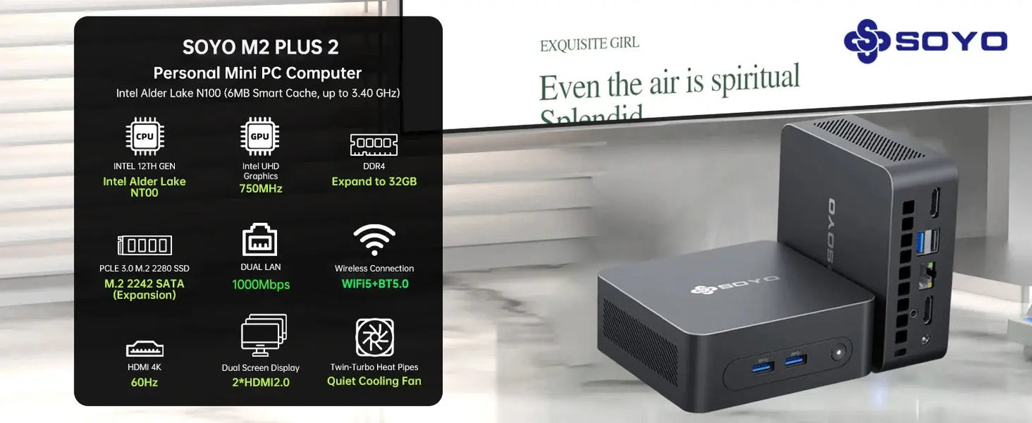 SOYO M2 PLUS 2 Mini PC Intel Alder Lake N100 Windows 11 Pro MiniPC 16GB DDR4 512GB PCIe M.2 SSD WiFi 5 BT5.0 Desktop Computer - ALPENZO
