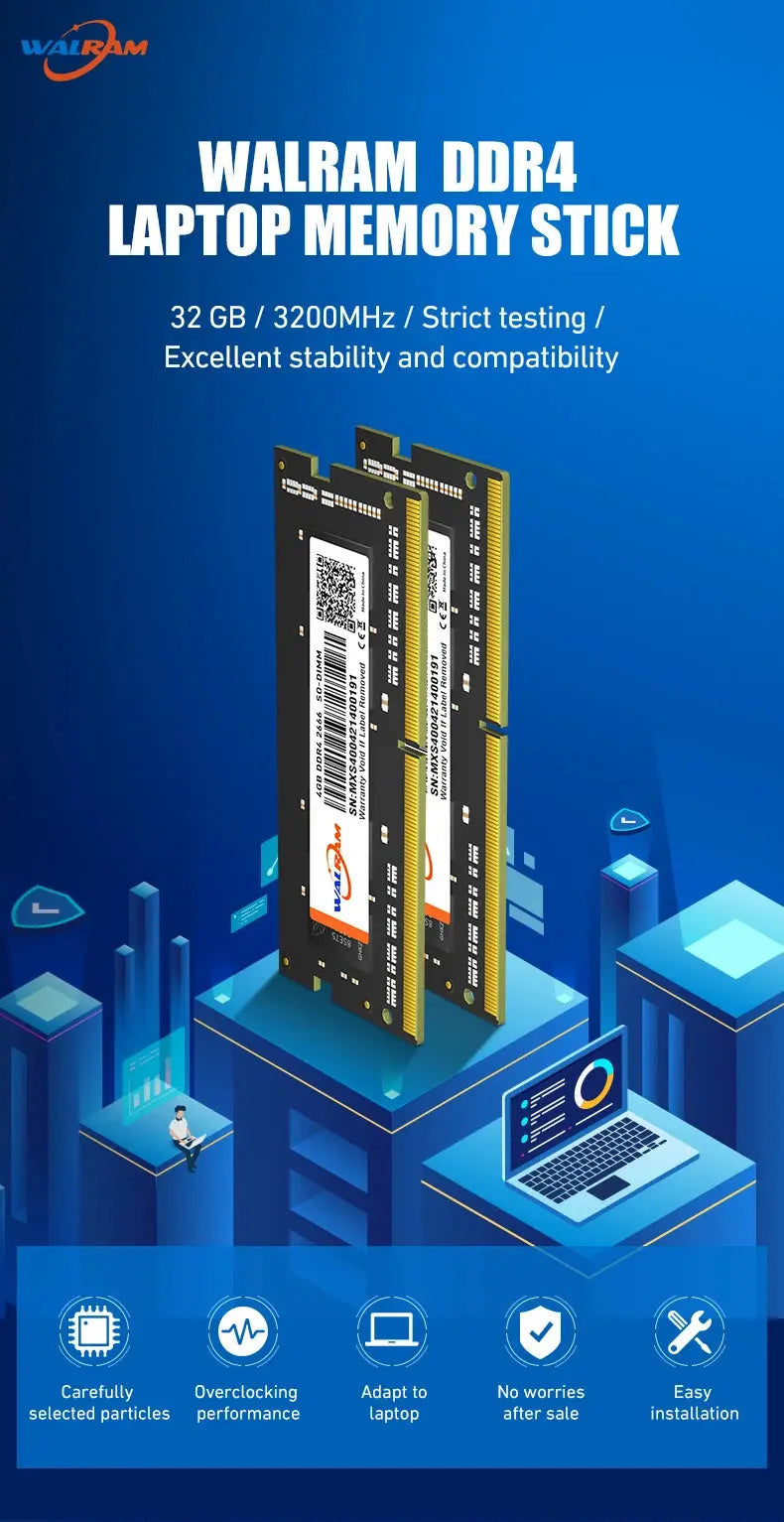 WALRAM 2PCS DDR4 8GB Ram Memoria DDR3 1600MHz 2666MHZ 3200MHZ Sodimm Notebook Memory DDR3L 4GB 2666 1600 1.35V 1.2V Latpop Ram - ALPENZO
