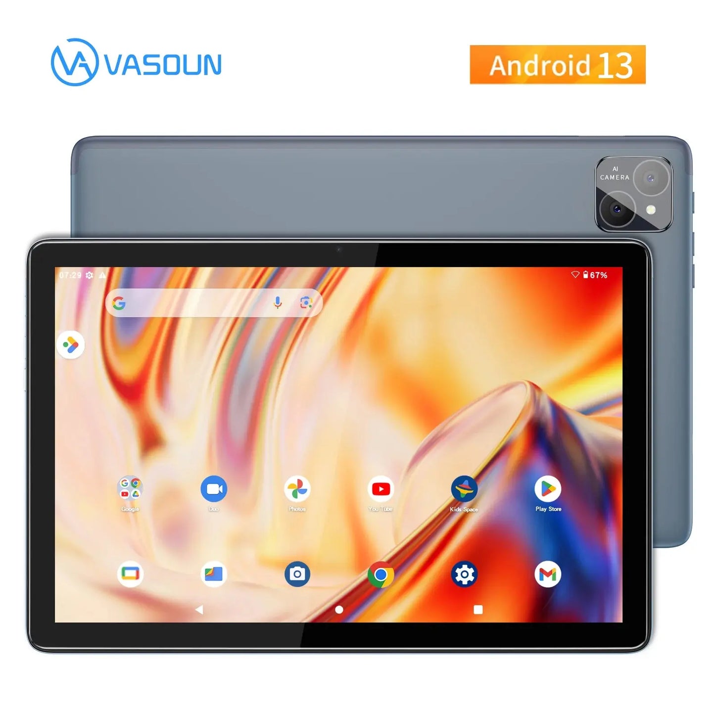 VASOUN Android 14 Tablet 10.1", 12GB(6+6 Expand) RAM, 128GB ROM, Octa Core, Dual SIM 4G Unlocked With 2.4G/5G WiFi GPS - ALPENZO