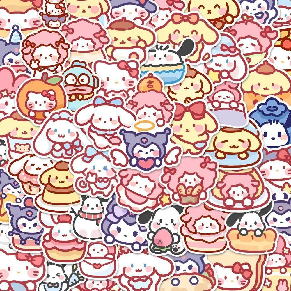 100pcs Cute Cartoon Sanrio Stickers My Melody Kuromi Handbag Decoration Stickers Cinnamoroll Children's Gift Sticker Pack Toy ALPENZO