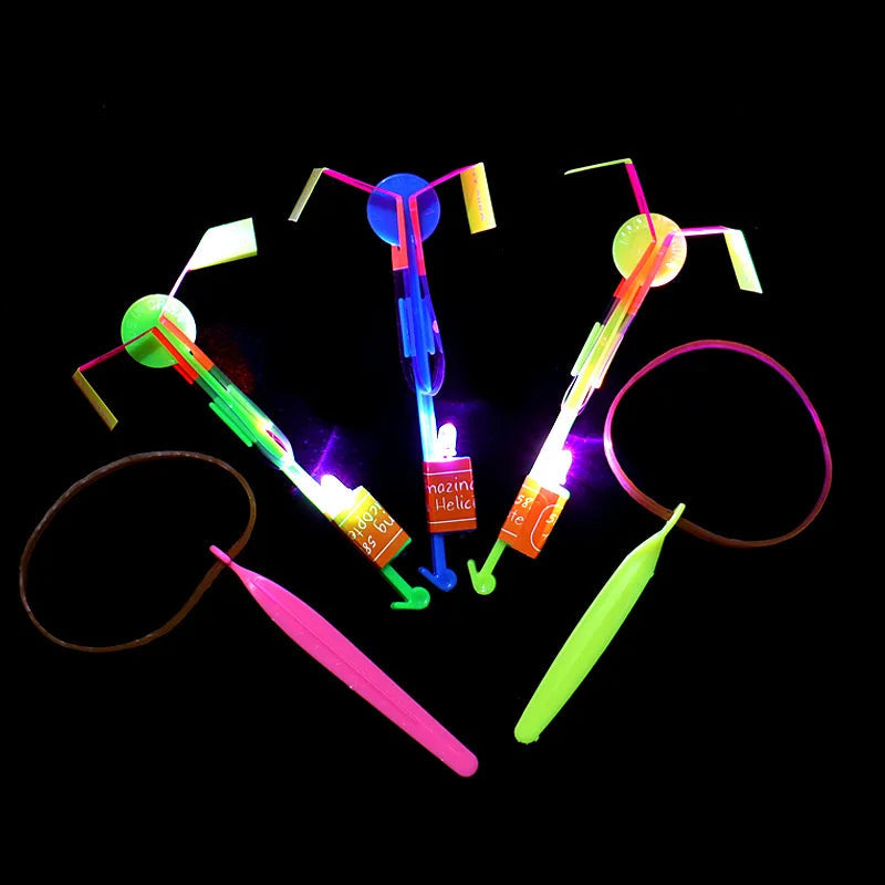 Amazing Light Toy Arrow LED Light Toys Outdoor Party Fun Gift Rubber Band Catapult Glow In The Dark Rocket Helicopter Flying Toy ALPENZO