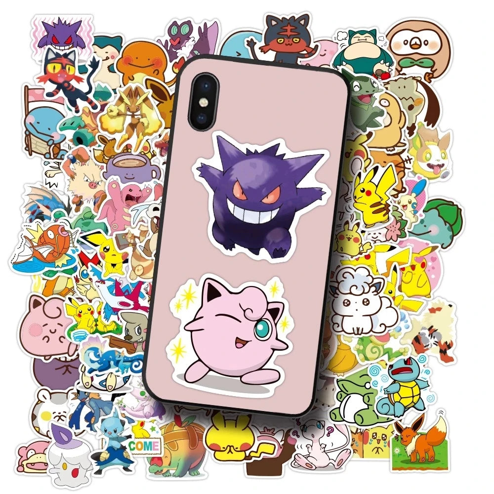 50/100Pcs Kawaii Pikachu Pokemon Stickers Motorcycle Phone Car Skateboard Laptop Decal Sticker Waterproof Classic Kid Toy ALPENZO
