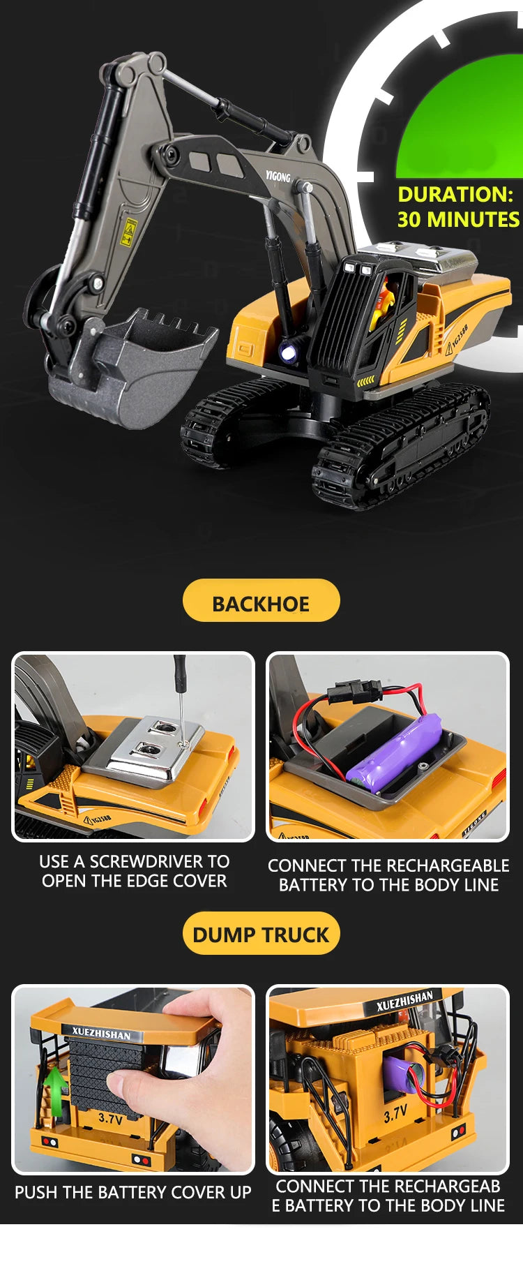 RC Excavator Dumper Car 2.4G Remote Control Engineering Vehicle Crawler Truck Bulldozer Toys for Boys Kids Christmas Gifts ALPENZO