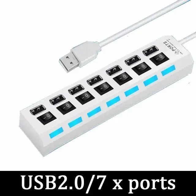High Speed Usb Hub 2.0 Adapter Expander Multi Usb Splitter Multiple Extender Led Switch Lamp For Pc Laptop 4 Ports 7 Ports - ALPENZO