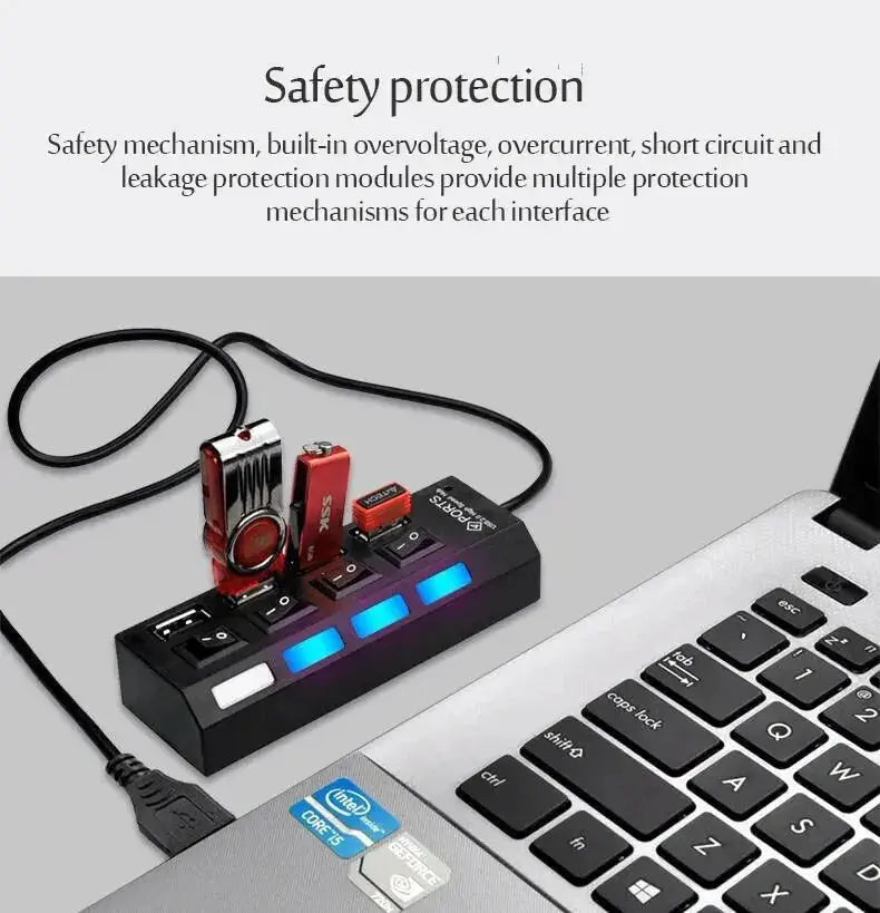 High Speed Usb Hub 2.0 Adapter Expander Multi Usb Splitter Multiple Extender Led Switch Lamp For Pc Laptop 4 Ports 7 Ports - ALPENZO