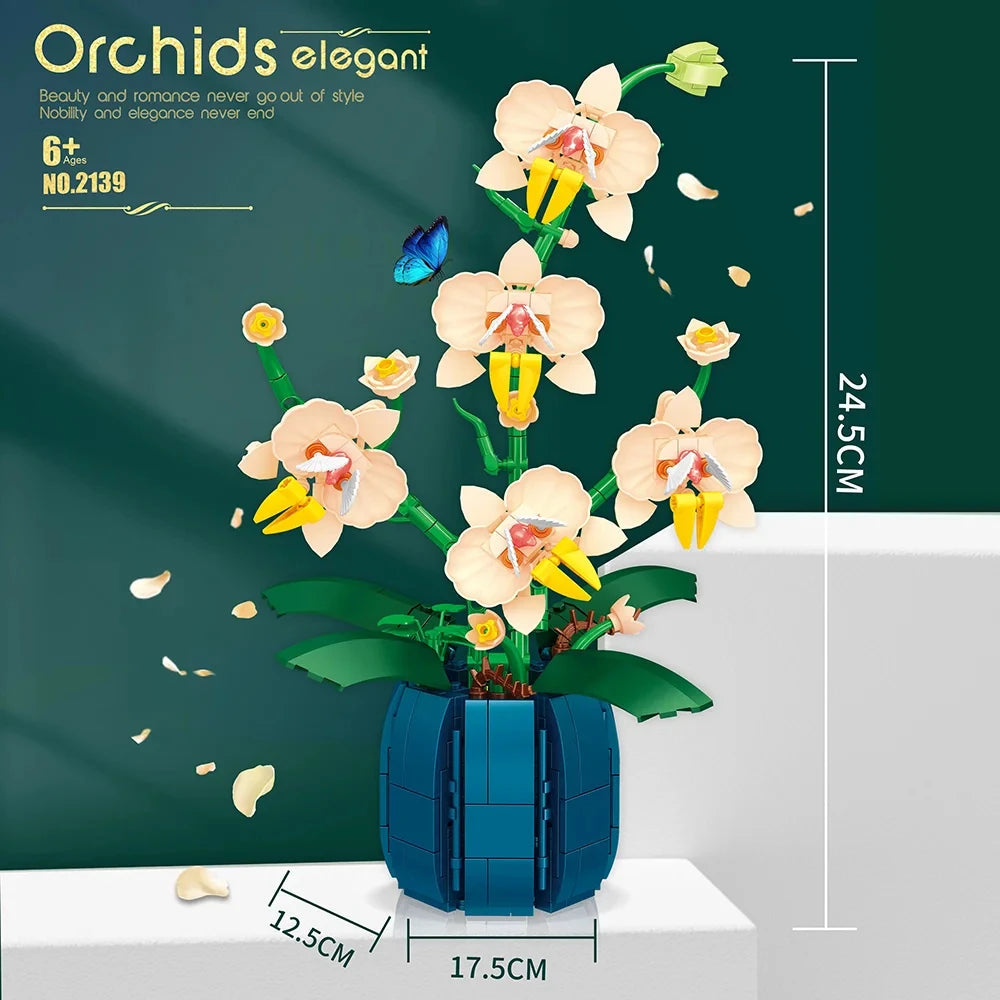 616PCS Orchid Building Blocks Flowers Bouquet Flower Blocks Bonsai Plant Model Bricks Romantic Home Decoration Toy For Kids Gift ALPENZO