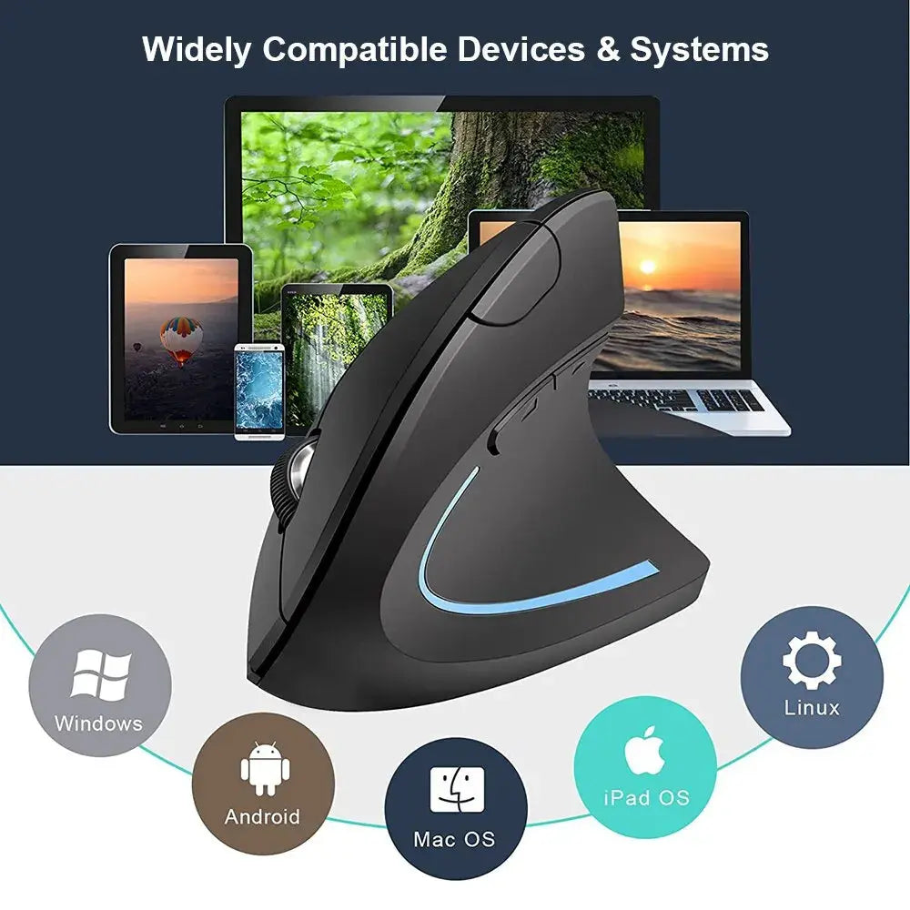 Vertical Mouse Ergonomic 2.4GHz Wireless Optical Mice 3 Adjustable DPI 800/1200/1600 6 Buttons for Laptop PC Computer Desktop - ALPENZO