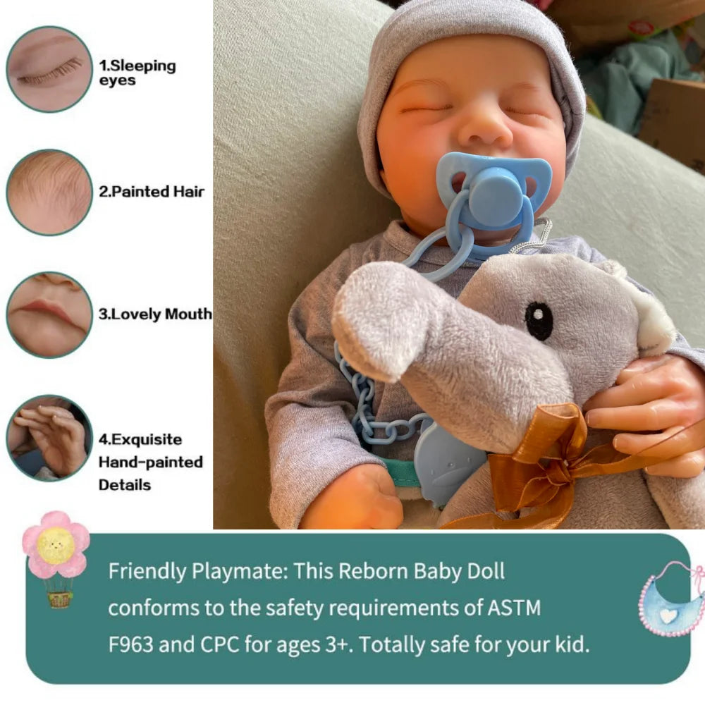 46CM Reborn Baby Doll Levi Mixed Silicone Vinyl Or Cloth Doll Finished 3D Painted Skin Veins Art Collection Doll Gift For Girls ALPENZO
