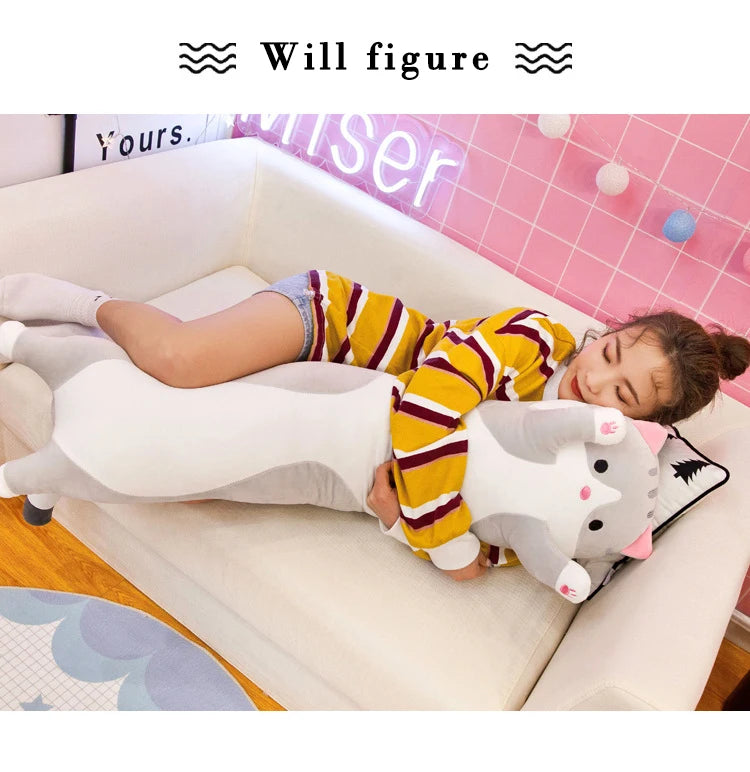 50-70cm Long Cat Plush Toys Cute Animal Cat Creative Long Soft Toys Office Break Nap Sleeping Pillow Stuffed Gift Doll For Kids ALPENZO