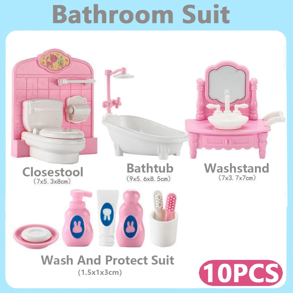 24Pcs Style Brown Miniature DollhouseFurniture Accessory Kids Toy Cute Kawaii Pink Kitchen Cooking Things For Girl Gifts ALPENZO