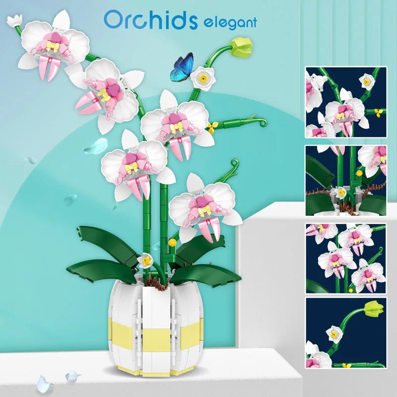 Orchid Flowers Building Blocks Bonsai Plant Model Bricks Bouquet Flower Blocks Creative Romantic Home Decoration Kids Toys Gifts ALPENZO