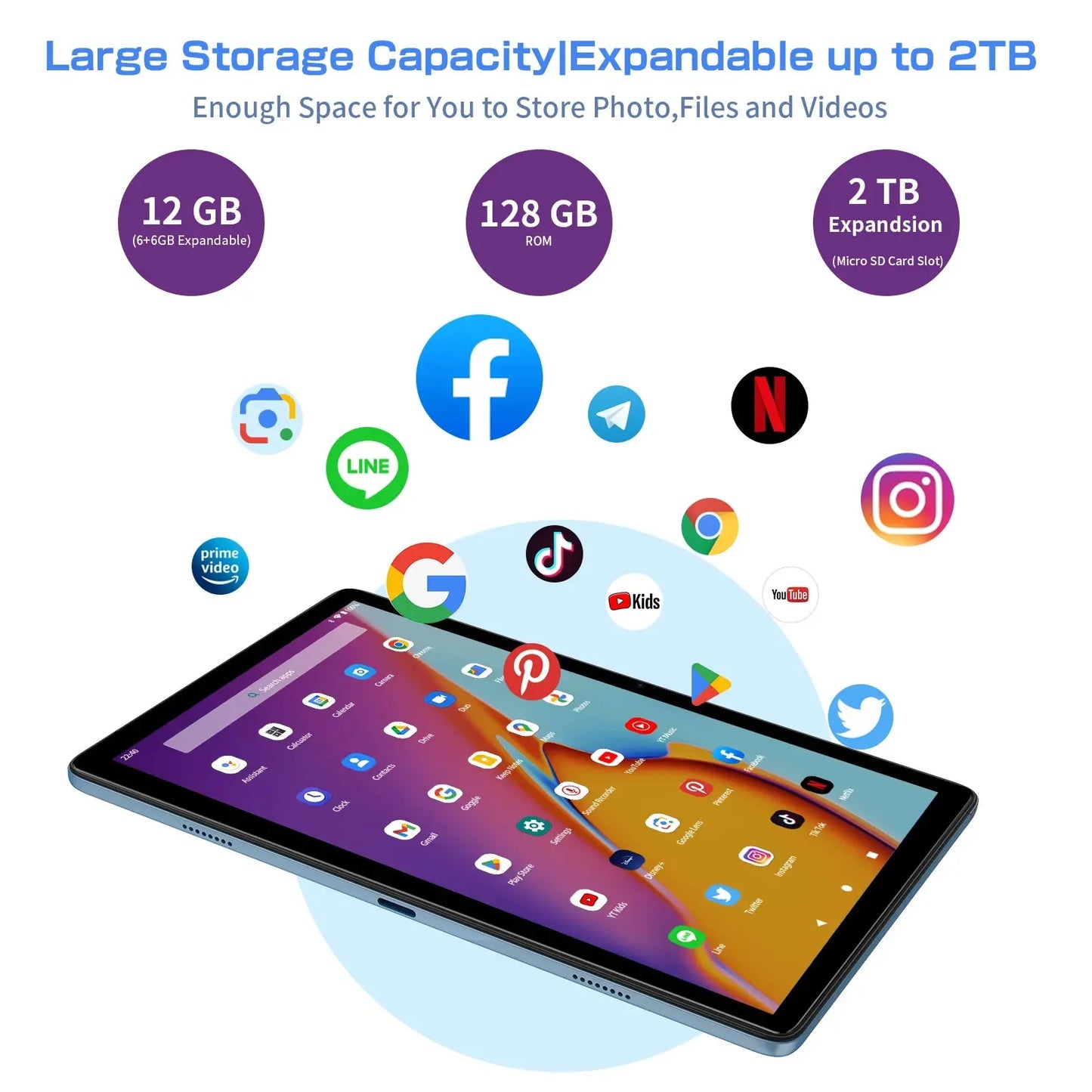 VASOUN Android 14 Tablet 10.1", 12GB(6+6 Expand) RAM, 128GB ROM, Octa Core, Dual SIM 4G Unlocked With 2.4G/5G WiFi GPS - ALPENZO