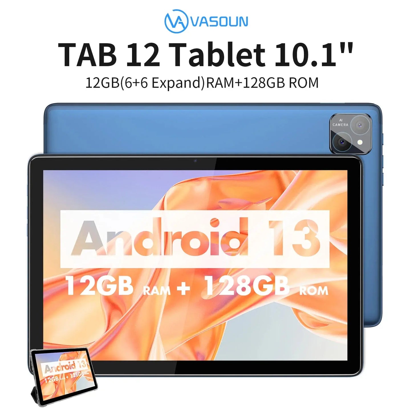 VASOUN Android 14 Tablet 10.1", 12GB(6+6 Expand) RAM, 128GB ROM, Octa Core, Dual SIM 4G Unlocked With 2.4G/5G WiFi GPS - ALPENZO