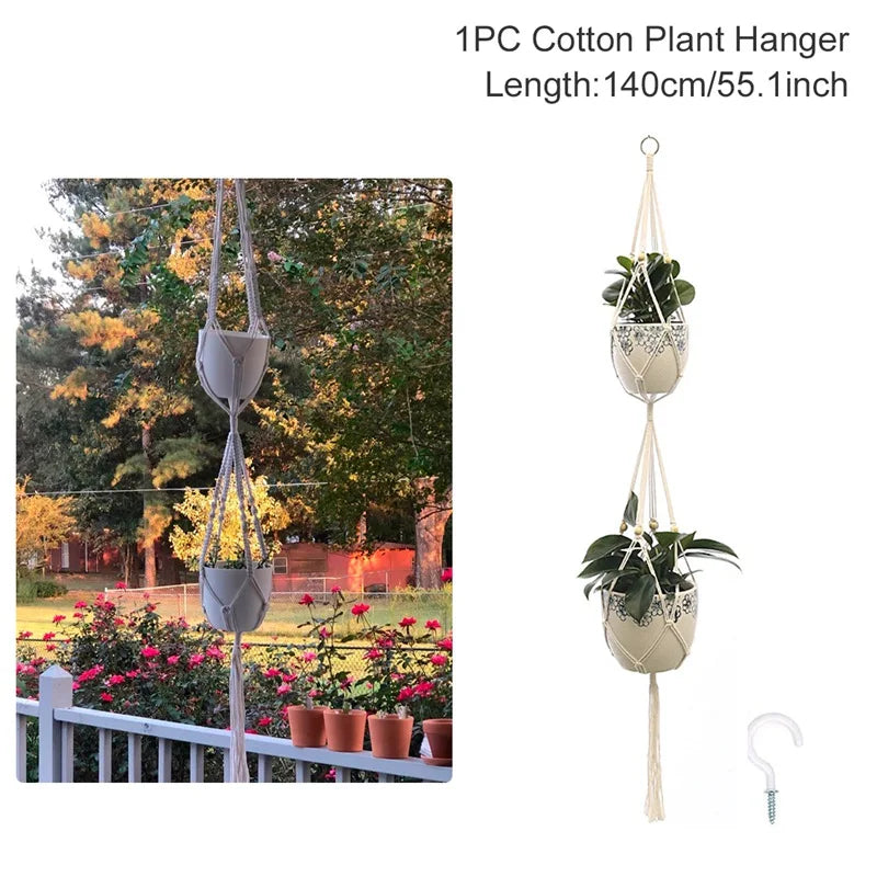Hanging Plant Handmade Macrame Plant Hanger Flower Pot Planter Hanger Wall Decor Courtyard Garden Hanging Planter Hanging Basket - ALPENZO
