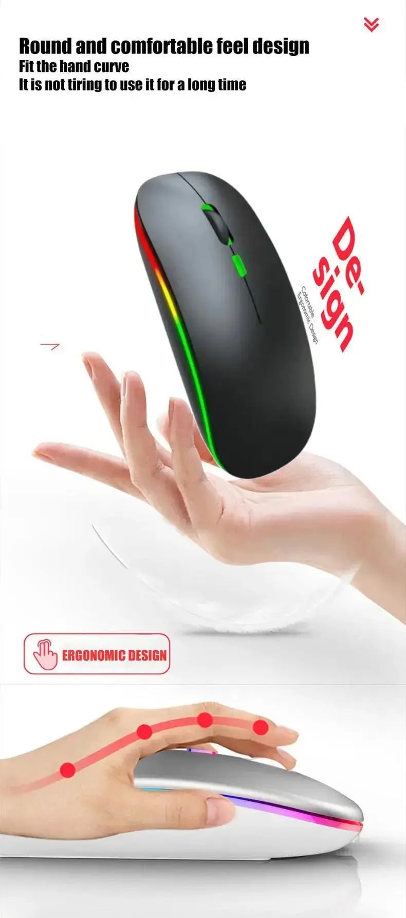 Wireless Mouse Rechargeable Silent LED Backlit Mice PC Laptop Computer Mous 2.4Ghz Receiver Bluetooth Dual Mode Optical Mice - ALPENZO