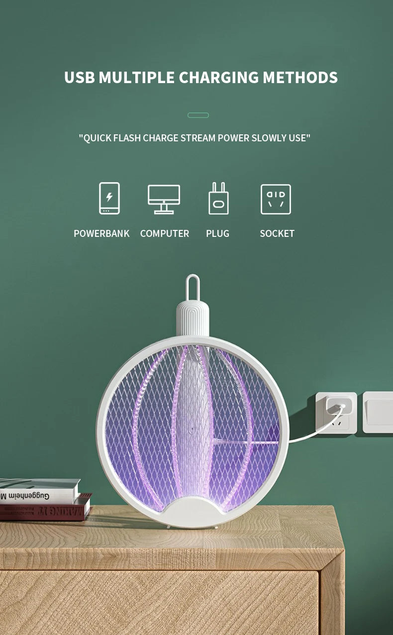 Clearance_Foldable Electric Mosquito Killer Fly Swatter Trap USB Rechargeable Mosquito Racket Insect Killer with UV Light Bug Za - ALPENZO