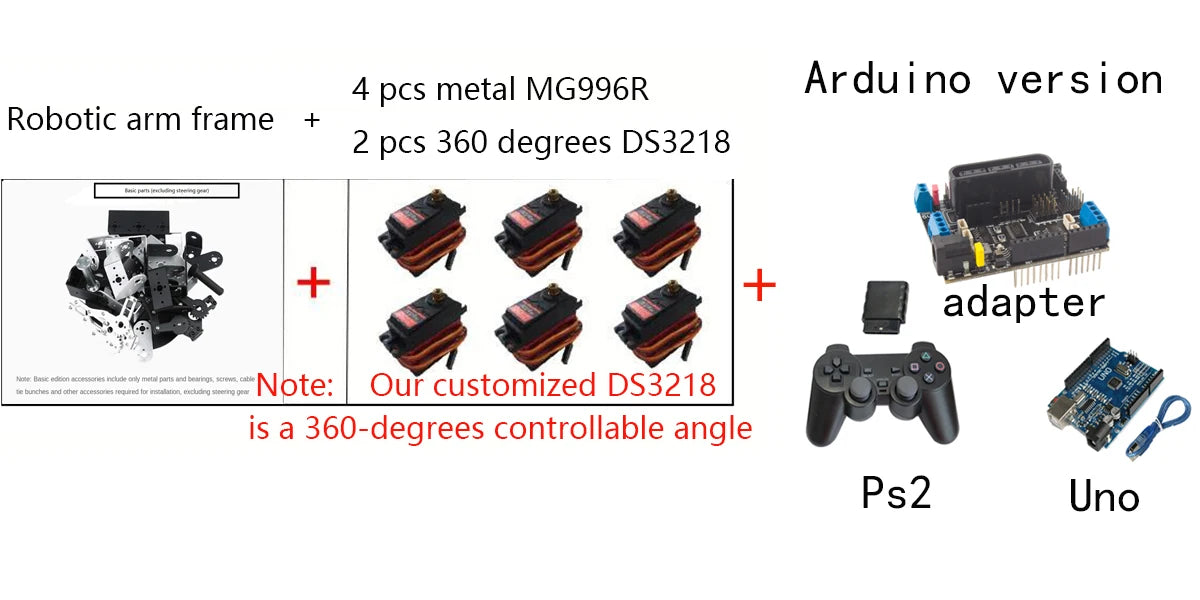 360 Degrees 6 DOF Robot Metal Alloy Mechanical Arm Claw Kit MG996R for Arduino Robotics Kit Educational Ps2 Programmable Toys ALPENZO