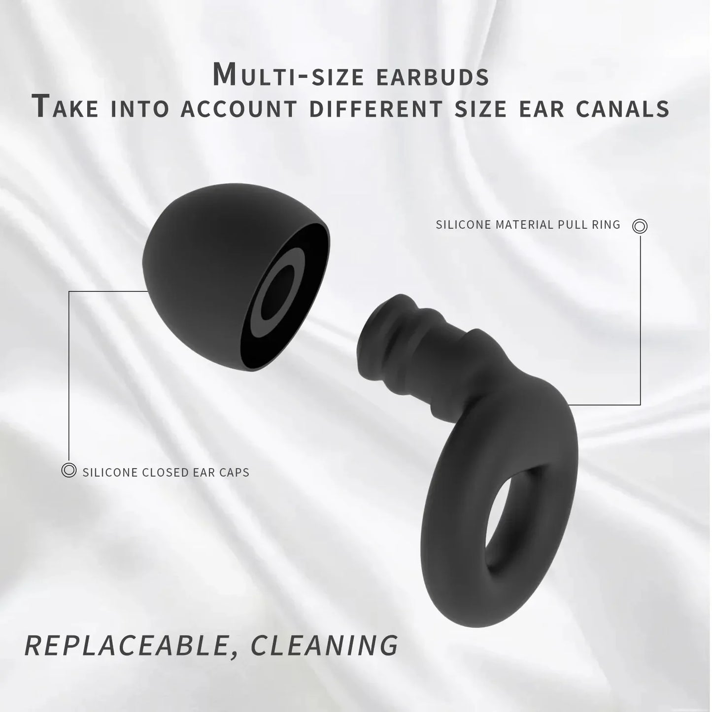 HUAK Quiet Ear Plugs for Sleep,Swim, Work– Super Soft, Reusable Hearing Protection for Noise Reduction 8 Ear Tips in XS/S/M/L